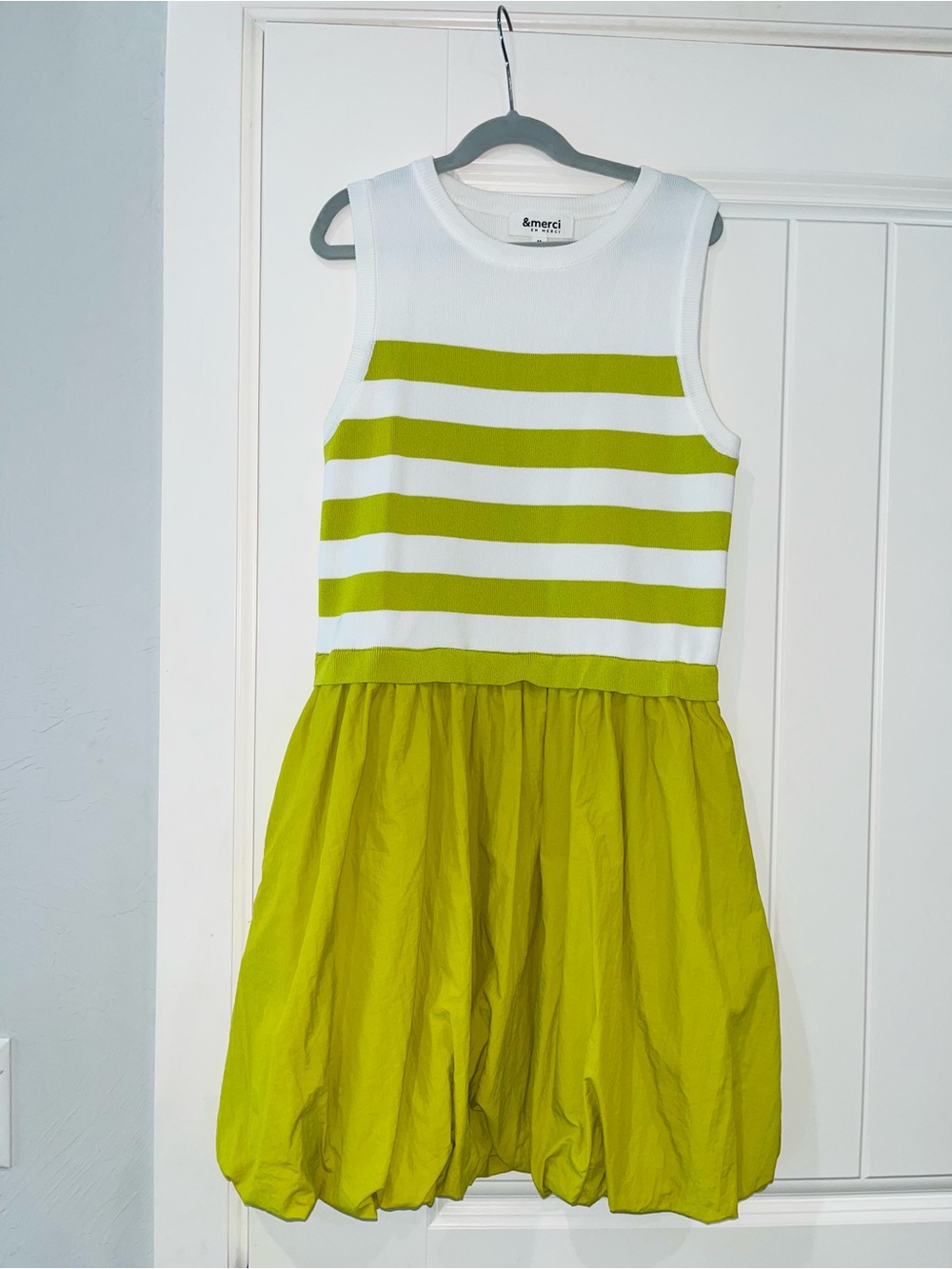 Green Stripe Sleeveless bubble Dress